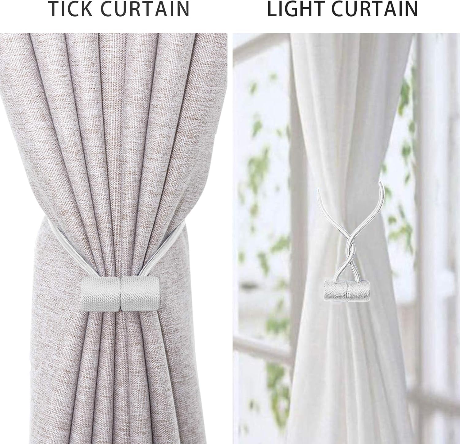Curtain Tiebacks Clips VS Strong Magnetic Tie Band Home Office Decorative Drapes Weave Holdbacks Holders European for Blackout Sheer Window Treatment (White)