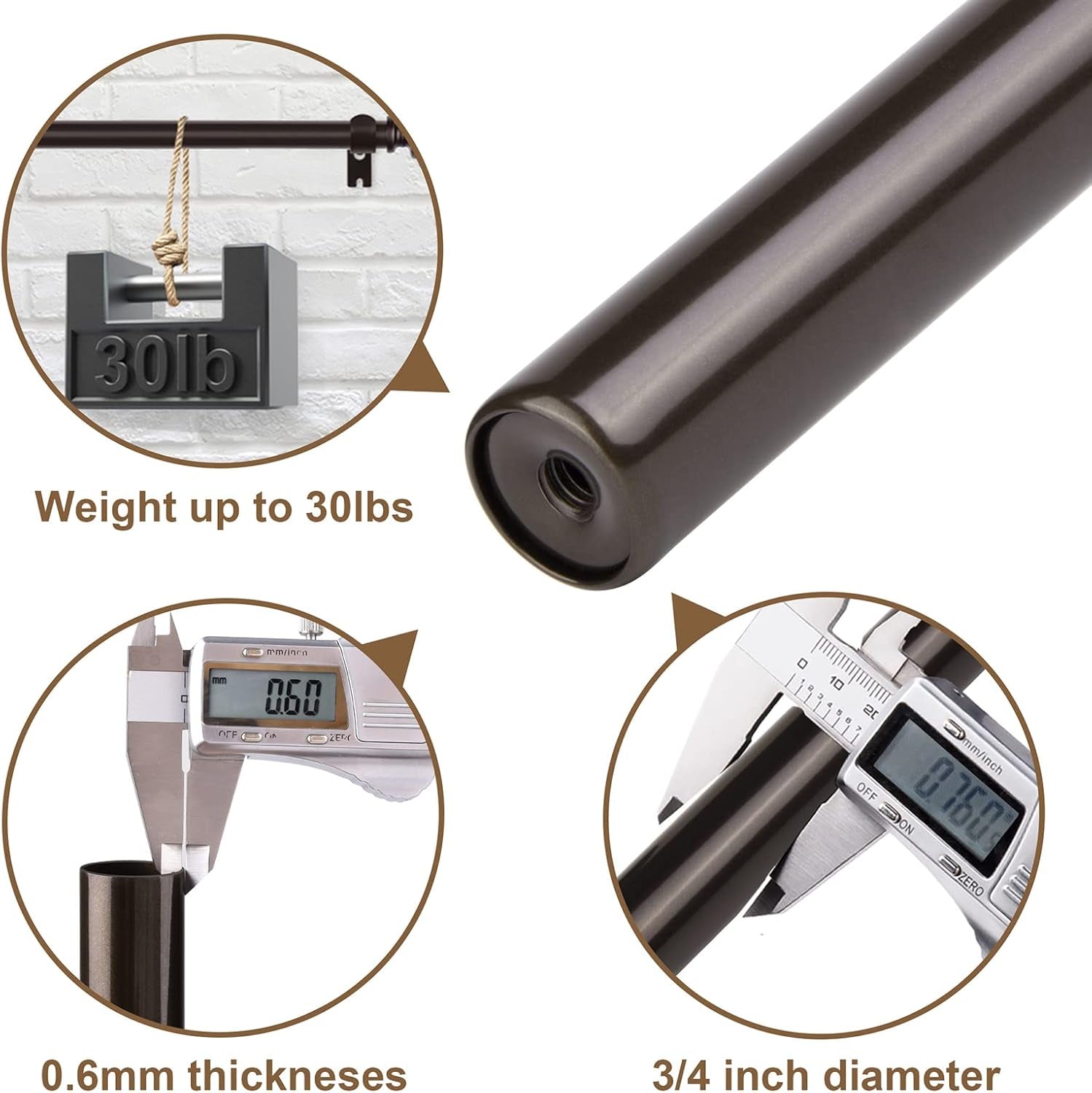 Curtain Rods for Windows 28 to 48 Inches, 3/4 Single Rods with Netted Texture Finials Bronze