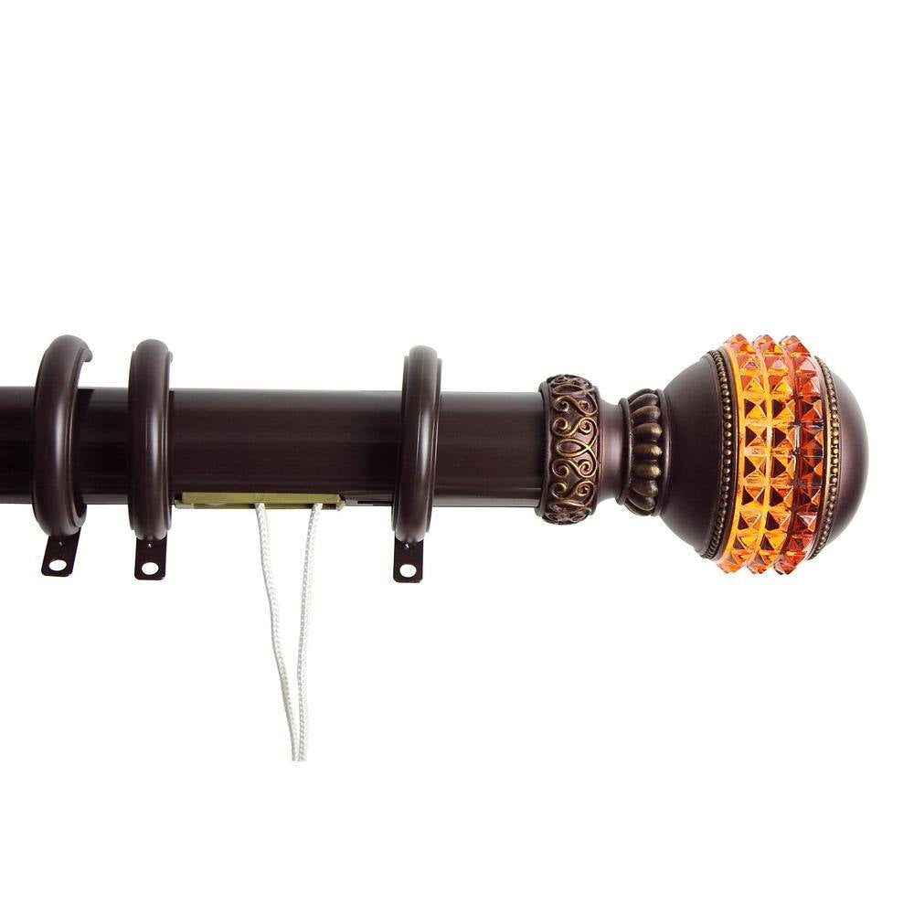 30 In. - 48 In. Gemstone Decorative Traverse Rod with Rings in Cocoa
