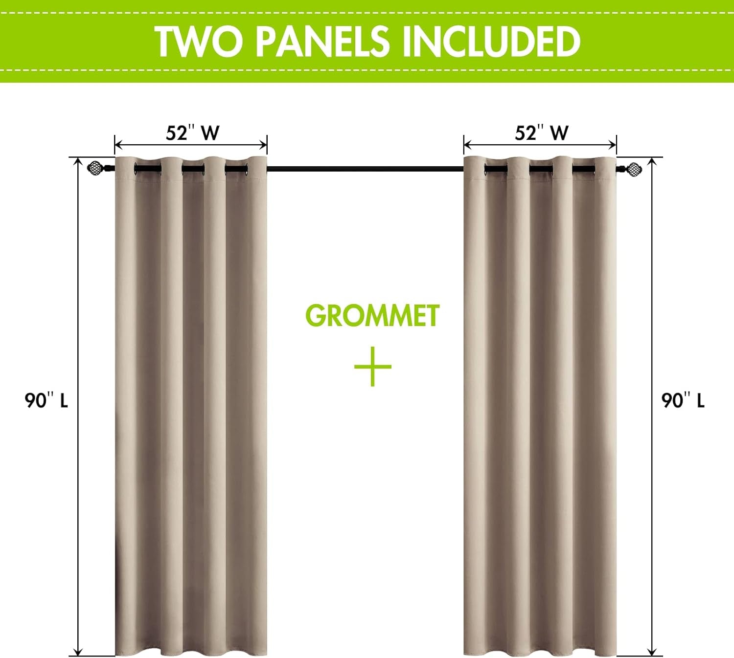 100% Blackout Curtains Thermal Insulated Solid Grommet Curtains/Drapes/Shades for Bedroom Living Room 2 Panels Brown 52X90 Inch