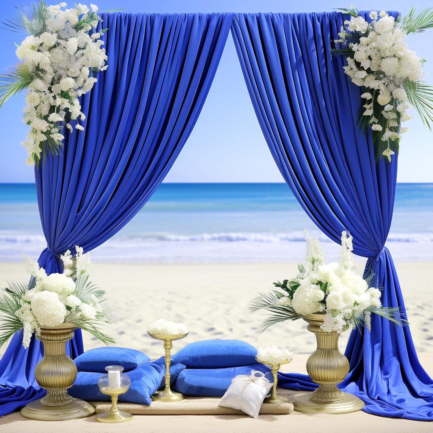 10Ft X 10Ft Royal Blue Backdrop Curtain for Parties Blue Wrinkle Free Backdrop Drapes Panels for Baby Shower Birthday Party Wedding Photo Photography Polyester Fabric Background Decoration