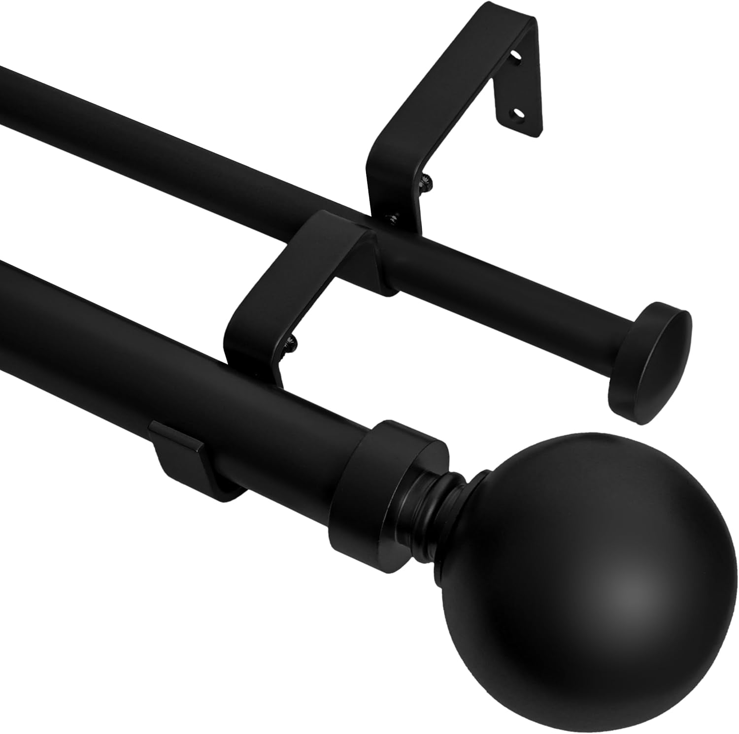1-Inch Diameter Ball Telescoping Double Window Treatment Curtain Rod, 48-Inch to 84-Inch, Black