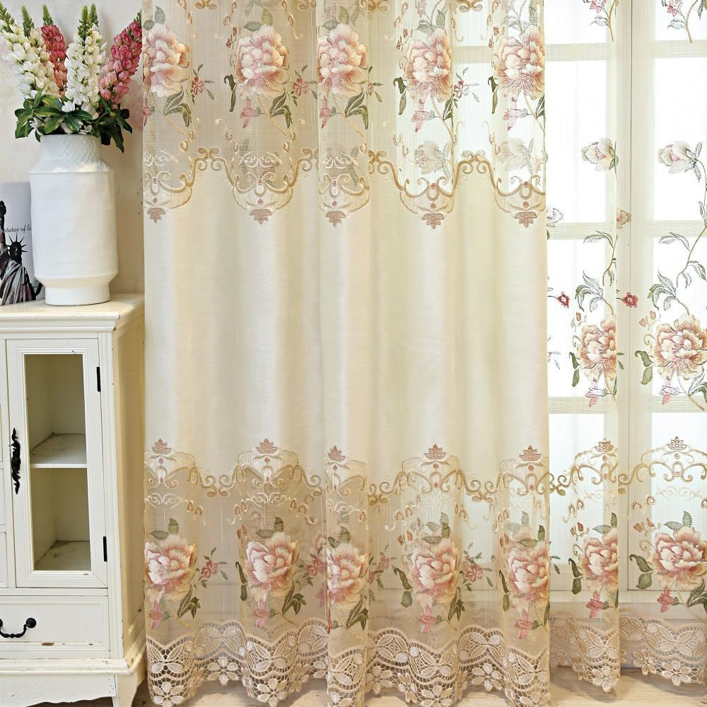 Grommet Top European and American Luxury Embroidered Semi Blackout Window Treatments Living Room Decoration Curtain Draperies Ring Process 1 Panel 39Wx84L Inch