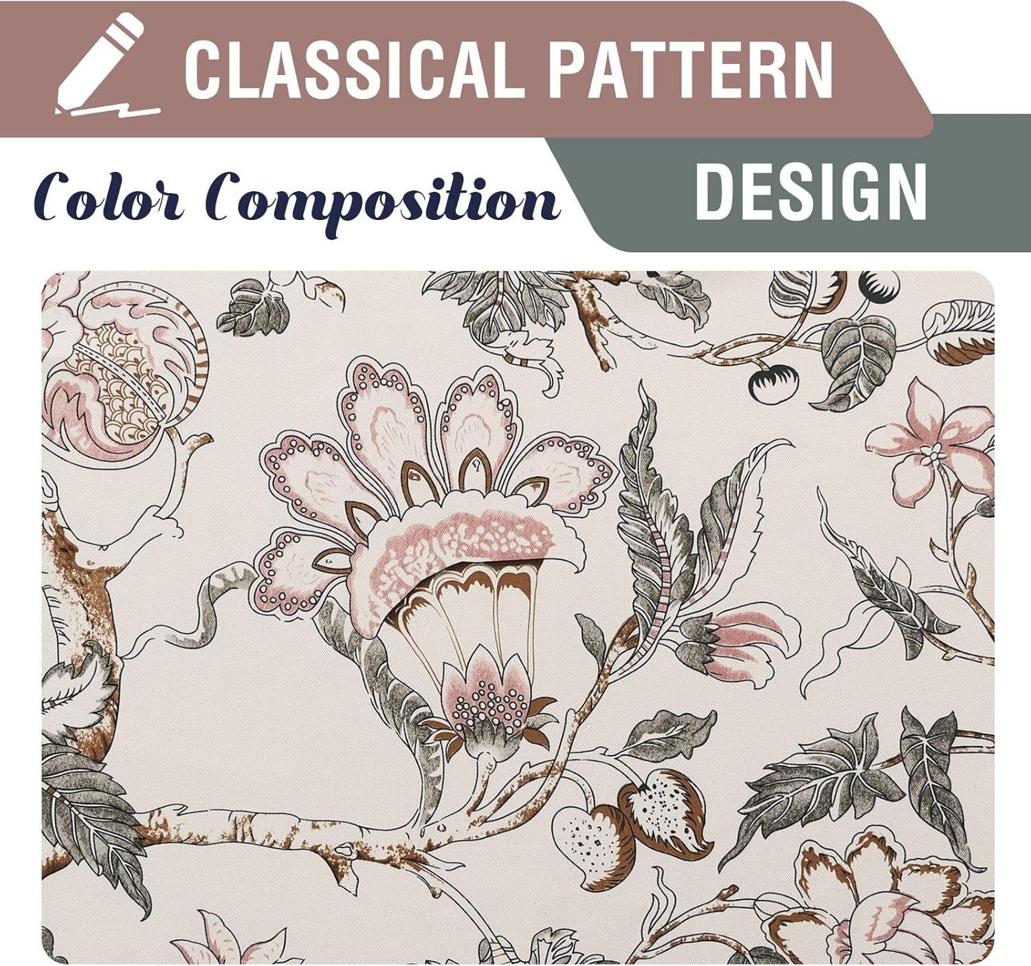 Blackout Curtains 63 Inch Length 2 Panels Set Floral Print Curtain Drapes for Living Room Thermal Insulated Grommet Window Curtains for Bedroom - Traditional Floral in Sage and Brown