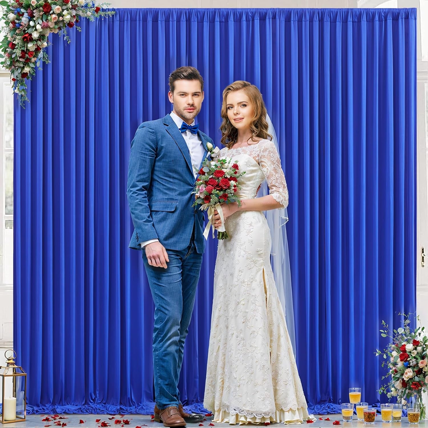10Ft X 10Ft Royal Blue Backdrop Curtain for Parties Blue Wrinkle Free Backdrop Drapes Panels for Baby Shower Birthday Party Wedding Photo Photography Polyester Fabric Background Decoration