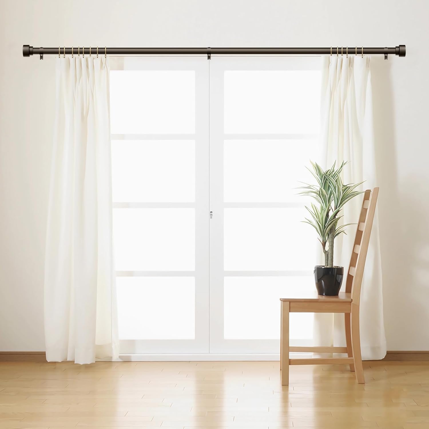 Curtain Rods for Windows 32 to 45, 1 Inch Diameter Adjustable Heavy Duty Long Window Curtain Rod, Outdoor Modern Style Drapery Rods with Simple End Caps, Size 32" - 45", Antique Bronze
