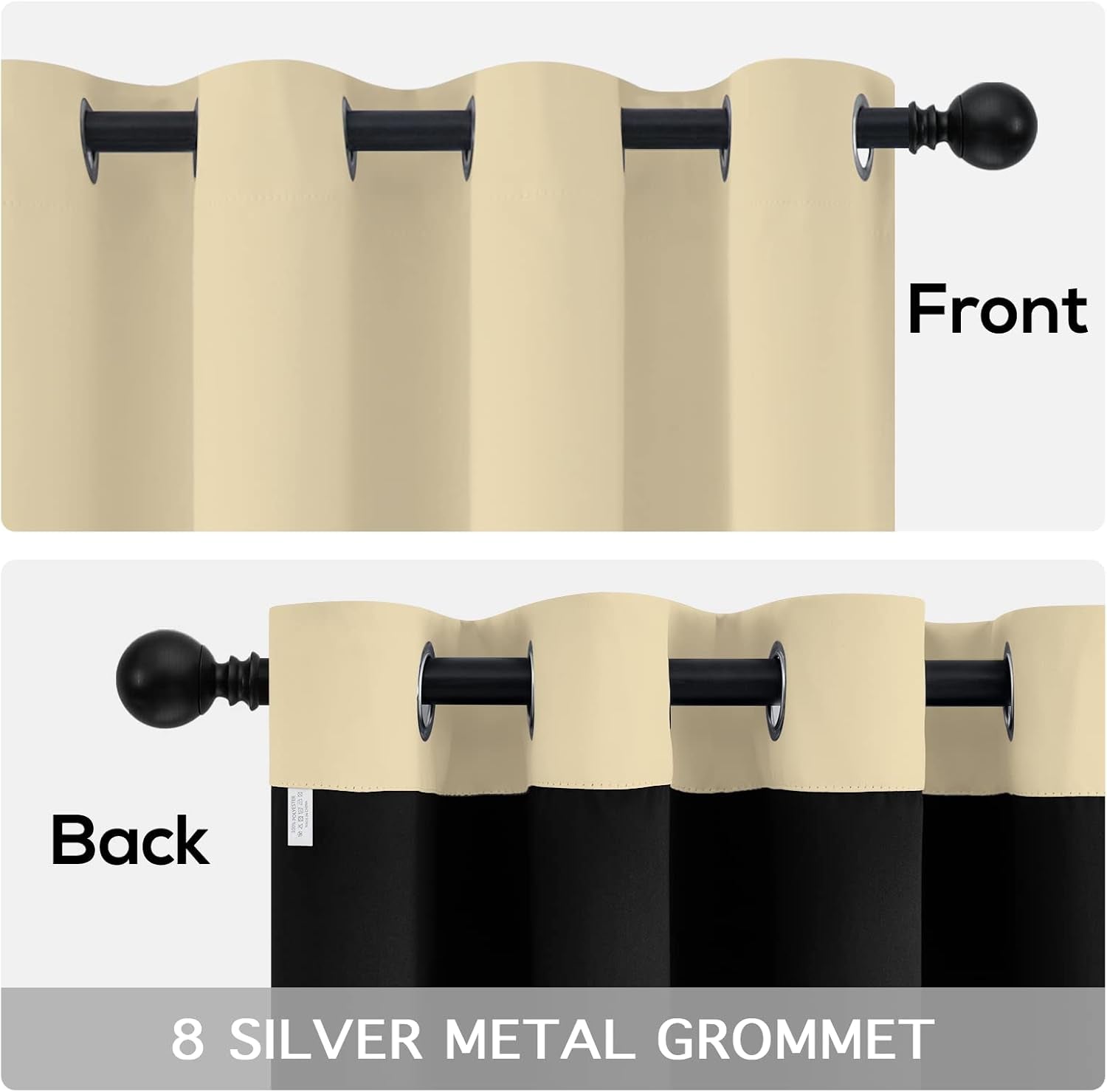 Thermal Insulated 100% Blackout Curtains for Bedroom with Black Liner, Light Blocking Drapes with Black Backing, Thermal Insulated Solid Grommet Panels for Living Room, 52Wx84L, Beige, 2 Panels