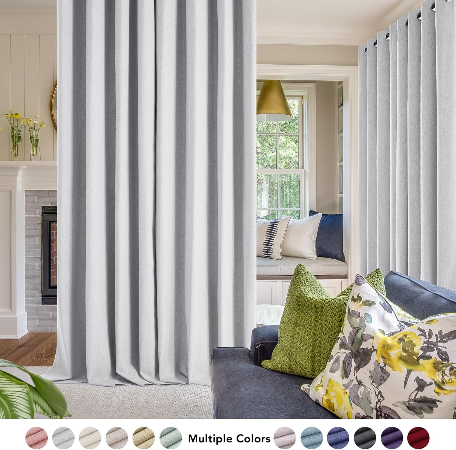Linen 100% Blackout Grommet Curtains for Bedroom and Living Room,Light Grey,52X54 Inches,2 Panels