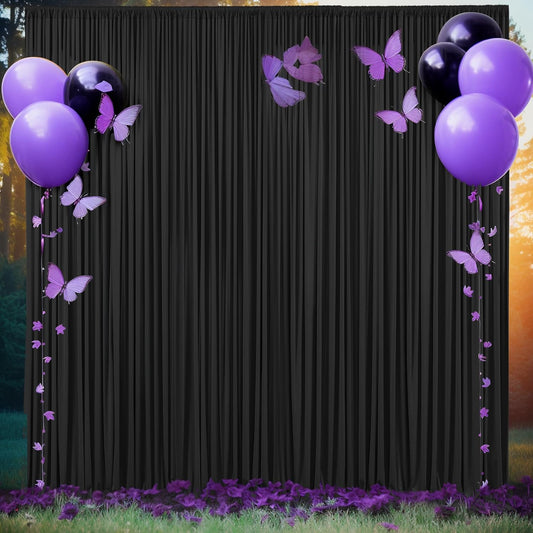 10Ft X 7Ft Black Backdrop Curtain for Parties Black Wrinkle Free Backdrop Drapes Panels for Birthday Party Wedding Photo Photography Polyester Fabric Background Decoration