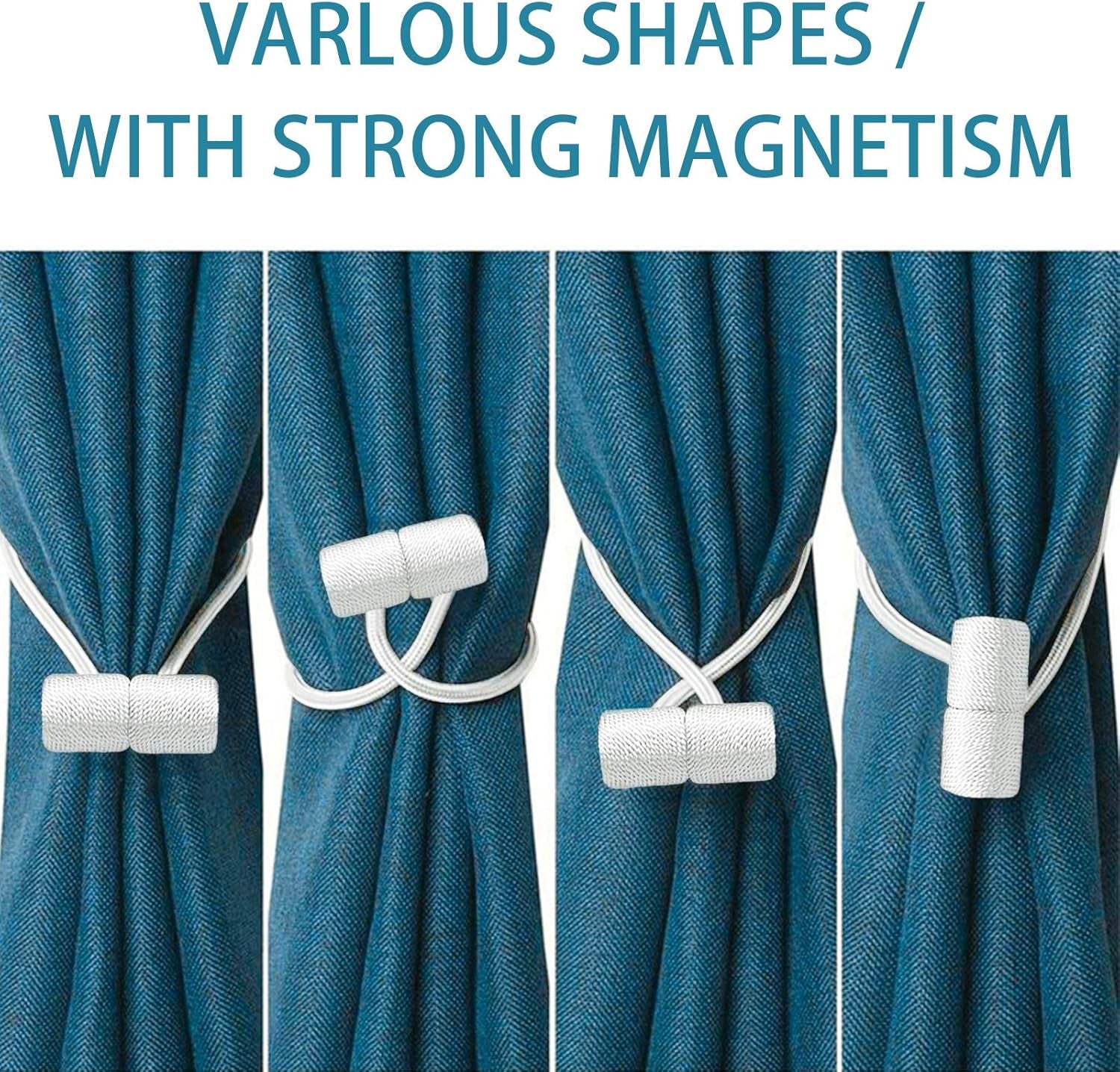 Curtain Tiebacks Clips VS Strong Magnetic Tie Band Home Office Decorative Drapes Weave Holdbacks Holders European for Blackout Sheer Window Treatment (White)