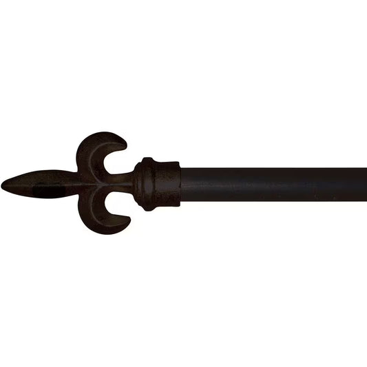 4 Ft. Fixed Length 1 In. Dia. Metal Drapery Single Curtain Rod Set in Black with SM Fleur De Lis Finial