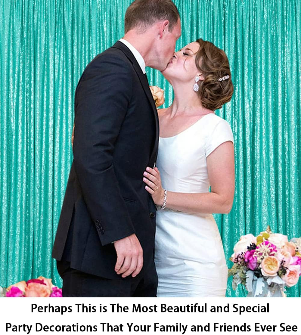 Sequin Curtains 2 Panels 2Ftx8Ft Teal Glitter Curtain Backdrop Party Background Drapes for Wedding Christmas New Year (2Ftx8Ftx2Pc, Teal)