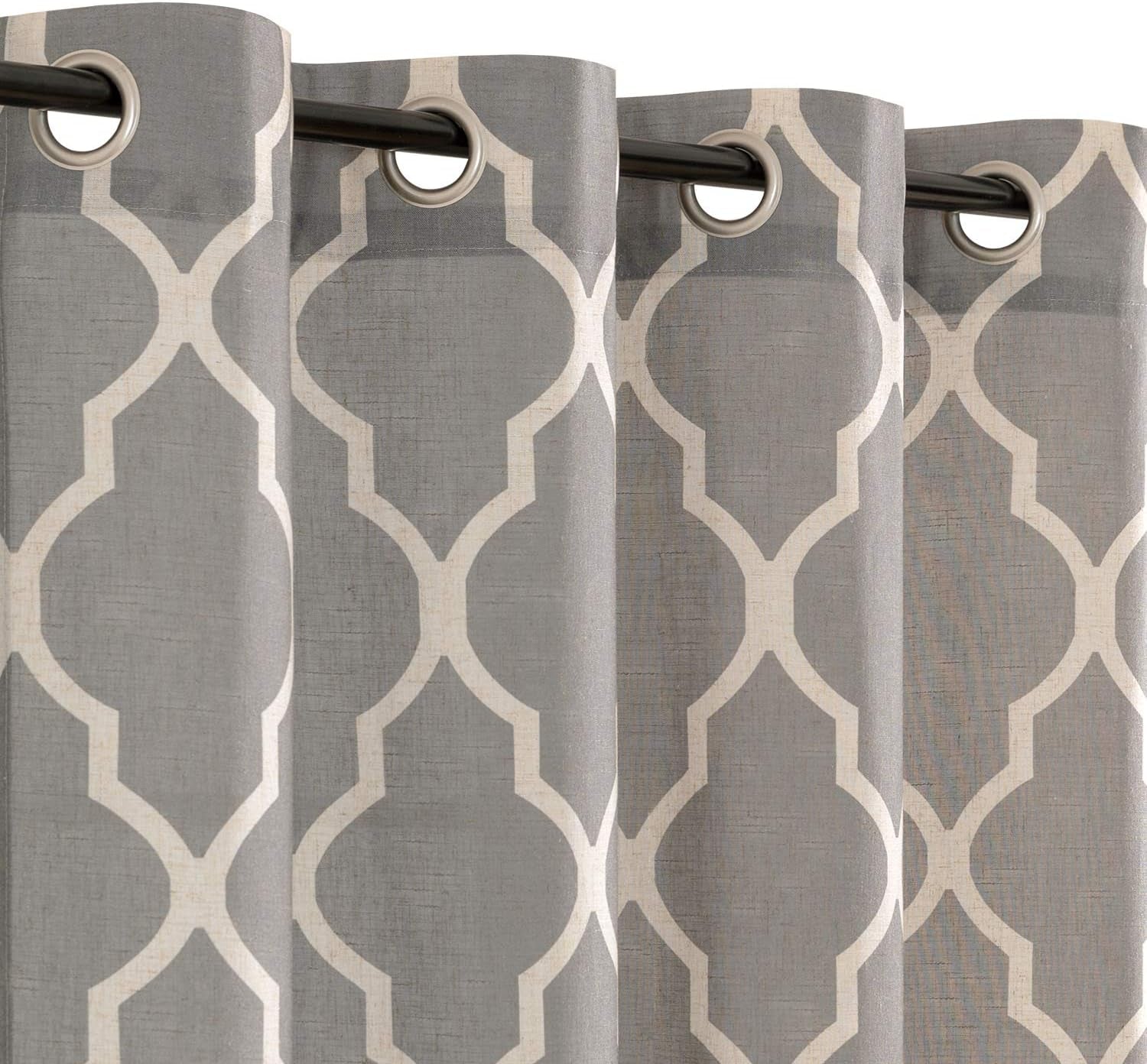Curtains Charcoal Gray Linen Living Room Drapes Light Filtering Moroccan Tile Print Drapes Bedroom Curtain Flax Textured Geometry Lattice Grommet for Dining Room 84 Inch Length 2 Panels