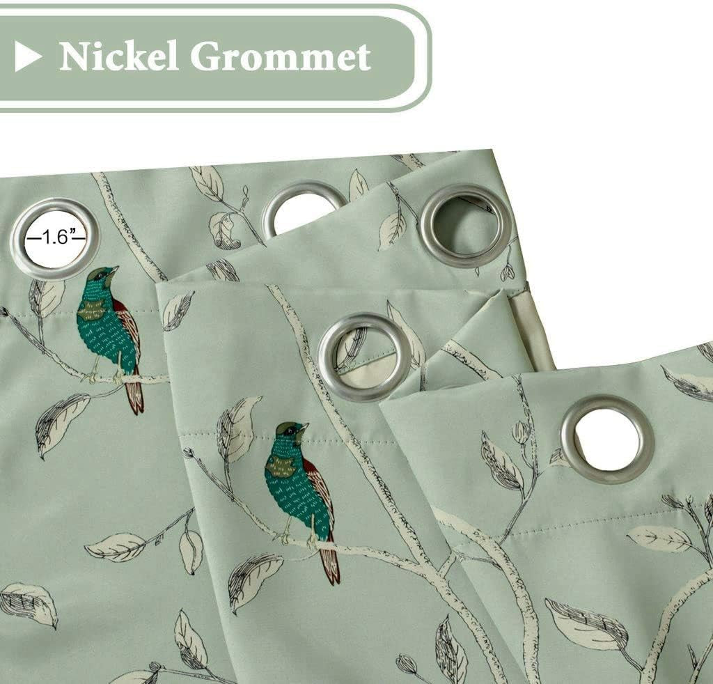 Blackout Curtains for Bedroom 96 Inches Length Thermal Insulated Birds Rustic Printed Curtain Drapes for Living Room Energy Efficient Room Darkening Home Decoration Pair 2 Panels, Sage