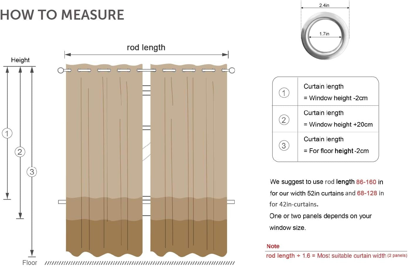Blackout Curtains for Bedroom, Room Darkening Curtains Drapes 2 Panels Extra Thick Thermal Insulated Curtain with Grommets for Living Room (42" W X 63" L, White)