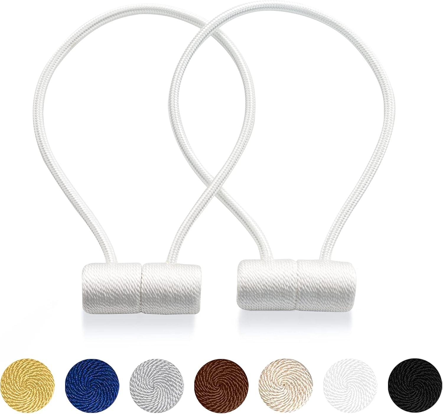 Curtain Tiebacks Clips VS Strong Magnetic Tie Band Home Office Decorative Drapes Weave Holdbacks Holders European for Blackout Sheer Window Treatment (White)