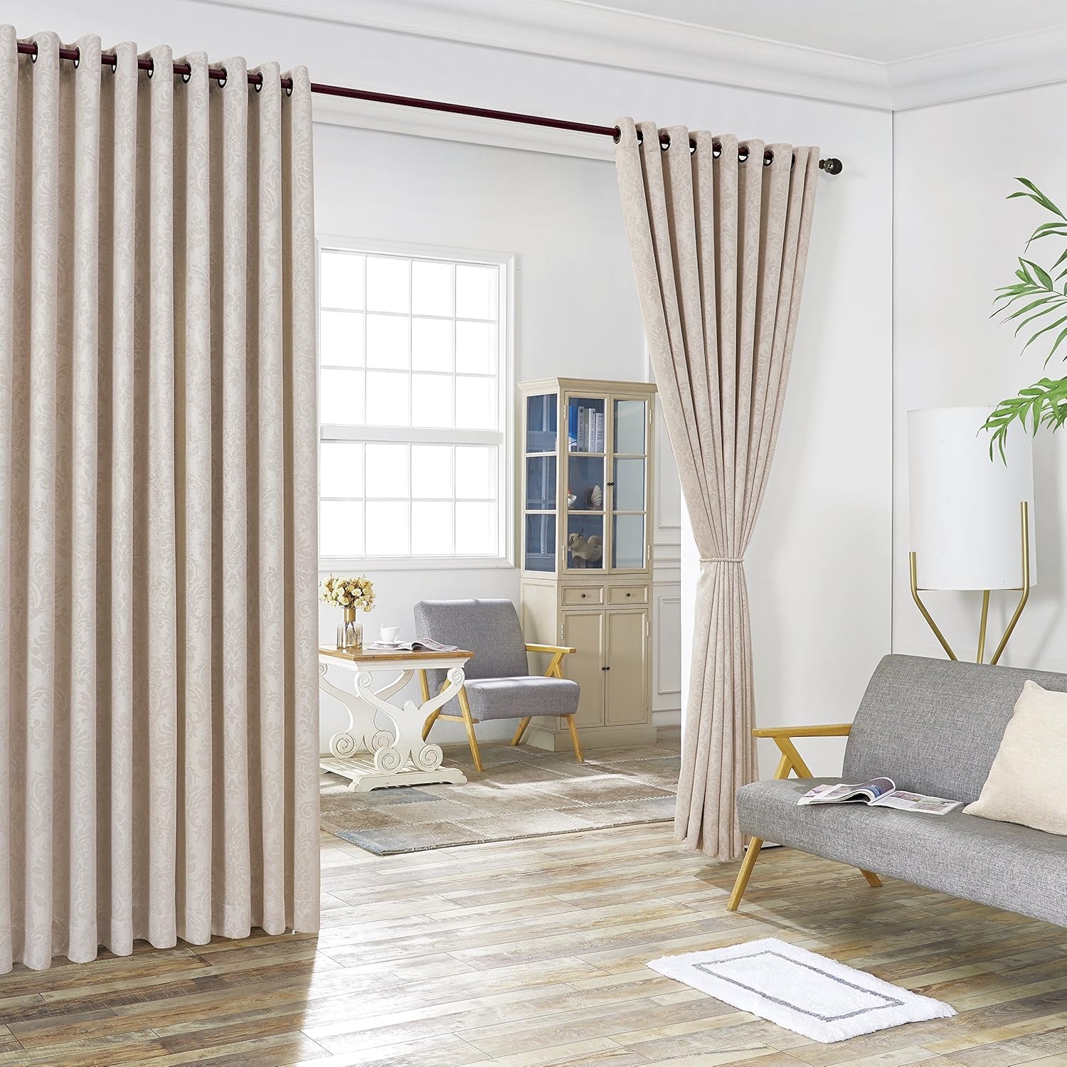 Linen Zone Ivory Beige Extra Wide Curtains for Wall Partition. Sliding Hanging Room Dividers Come as Set of 2 Dividers for Bedroom or Can Be Used as Privacy Screen. (Evelyn 108 X 108 Ivory)
