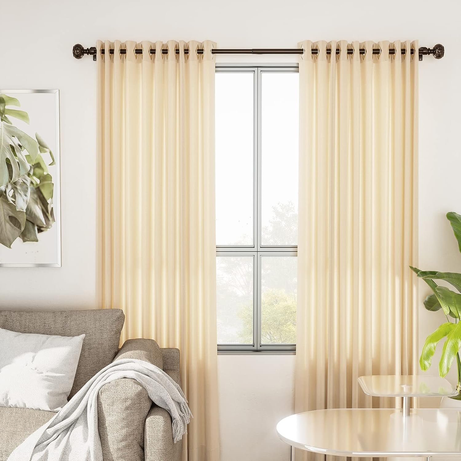 Curtain Rods for Windows 28 to 48 Inches, 3/4 Single Rods with Netted Texture Finials Bronze