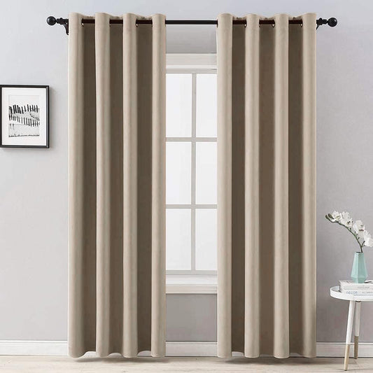 100% Blackout Curtains Thermal Insulated Solid Grommet Curtains/Drapes/Shades for Bedroom Living Room 2 Panels Brown 52X90 Inch