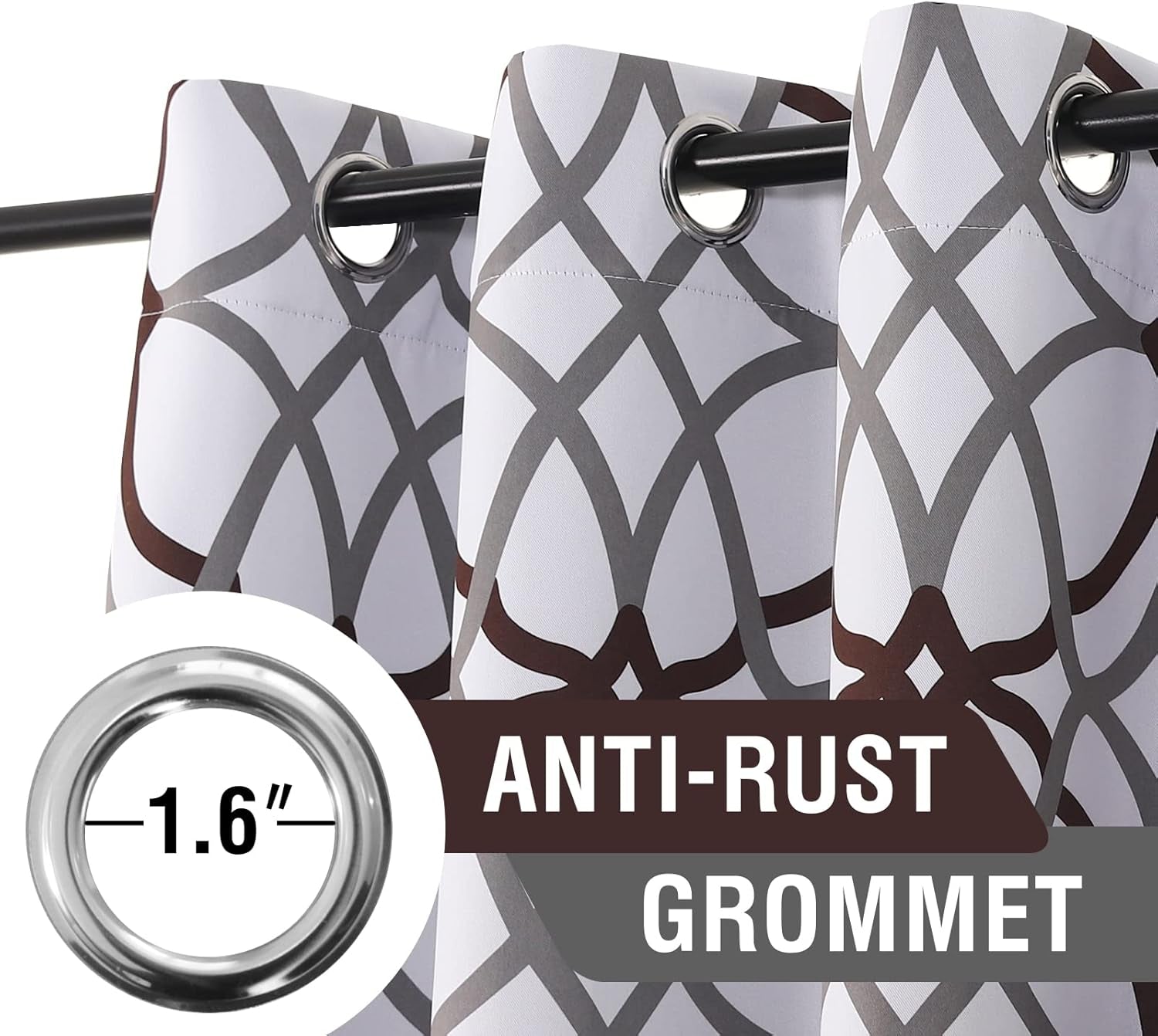 Blackout Curtains 108 Inch Length 2 Panels Set Thermal Curtains & Drapes Window Treatment Noise Reducing Geometric Modern Grommet Living Room Curtains for Bedroom - Brown and Gray