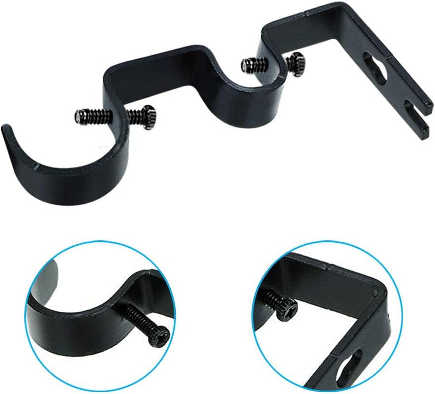 6 Black Curtain Brackets, Double Adjustable Hangers for Windows & Bedrooms