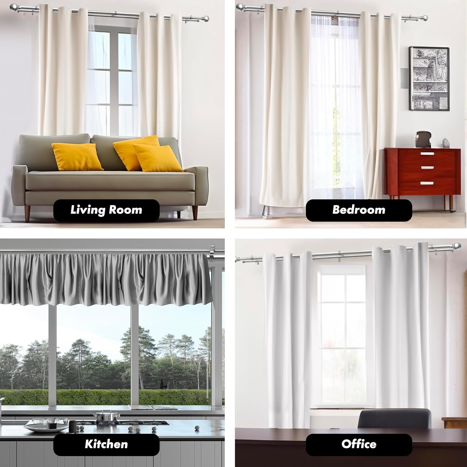 1-Inch Diameter Ball Telescoping Double Window Treatment Curtain Rod, 28-Inch to 48-Inch, Satin Nickel
