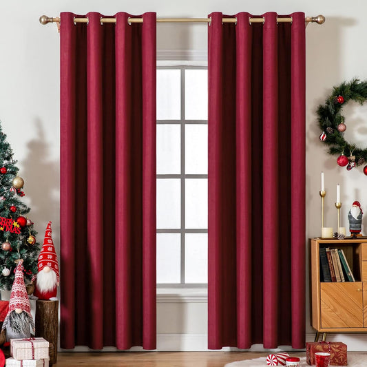 100% Blackout Curtains Thermal Insulated Solid Grommet Curtains/Drapes/Shades for Bedroom Living Room 2 Panels, 52" X 84", Burgundy Red