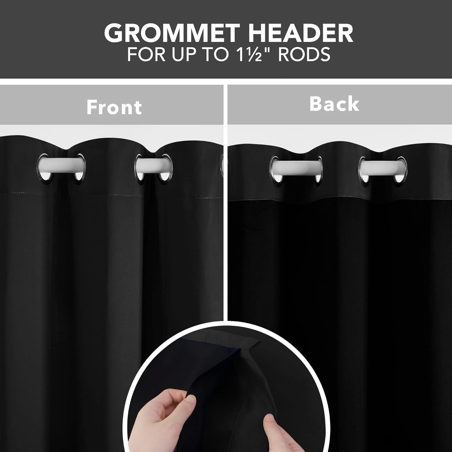 100% Blackout Curtains - 2 Layers, Thermal Insulated, Noise-Reducing Drapes - Bedroom, Nursery, Home Theater - Energy-Efficient & Oeko-Tex Certified - Black, 42W X 63L Inch