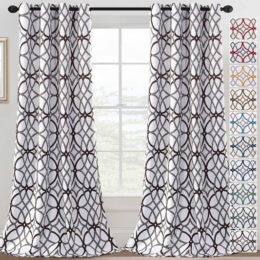 Blackout Curtains 108 Inch Length 2 Panels Set Thermal Curtains & Drapes Window Treatment Noise Reducing Geometric Modern Grommet Living Room Curtains for Bedroom - Brown and Gray