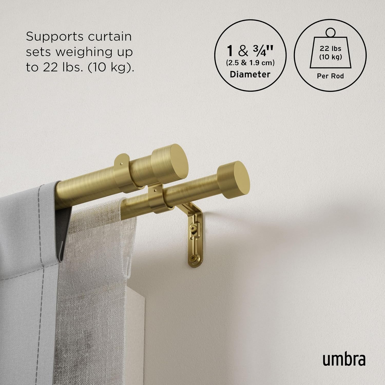 Cappa Double Curtain Rod - Modern Telescopic Curtain Rod 120-180 Brass
