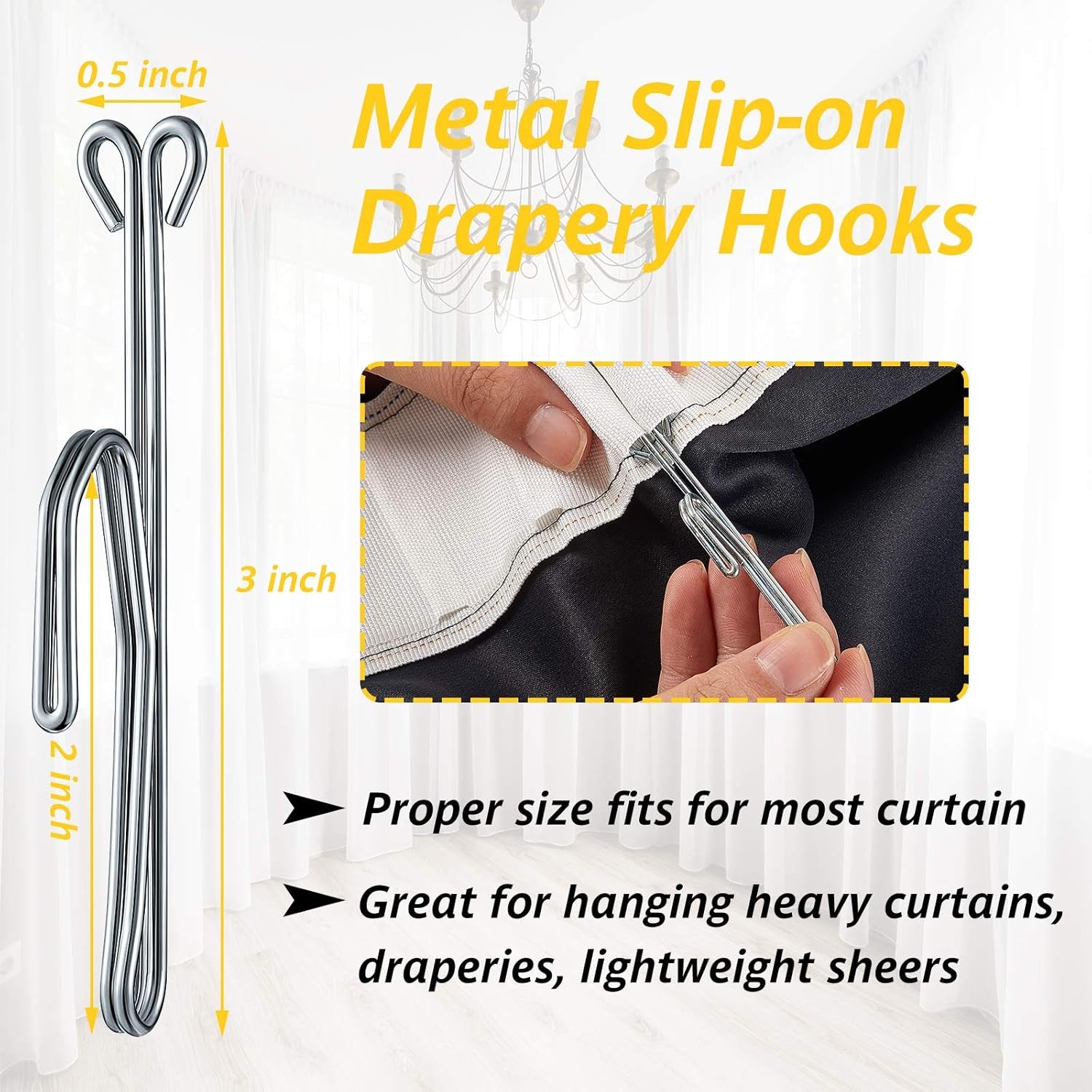 30 Pieces Slip on Drapery Hooks Metal Pins Stainless Steel Drapery Pins and Hook Door Curtain Hangers for Window Door Curtain and Bathroom (Silver)