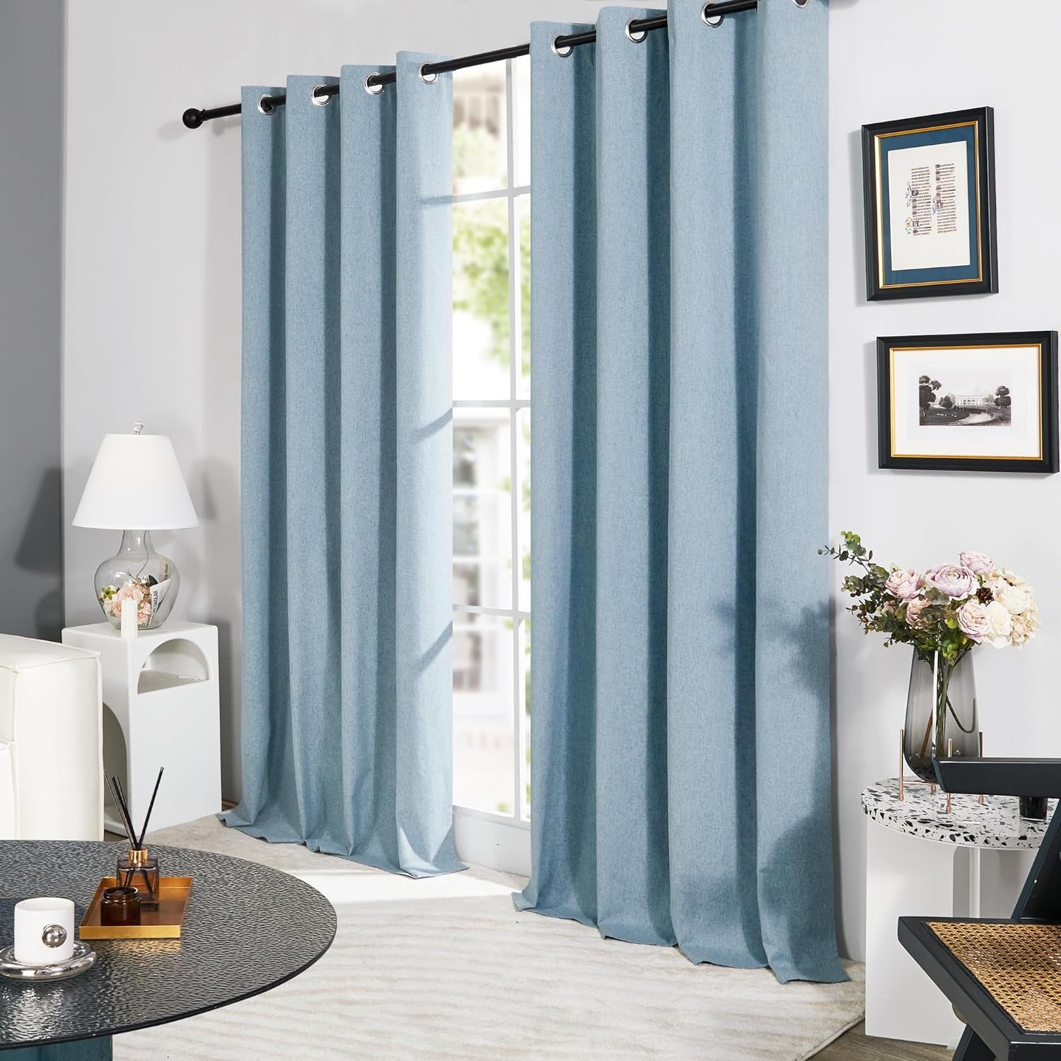Linen 100% Blackout Grommet Curtains for Bedroom and Living Room,Teal,52X84 Inches,2 Panels