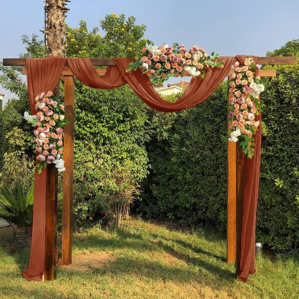 Wedding Arch Draping Fabric 3 Panels 29" X 19Ft Terracotta Sheer Chiffon Curtain Drapes 6 Yards for Wedding Ceremony Birthday Party Decoration