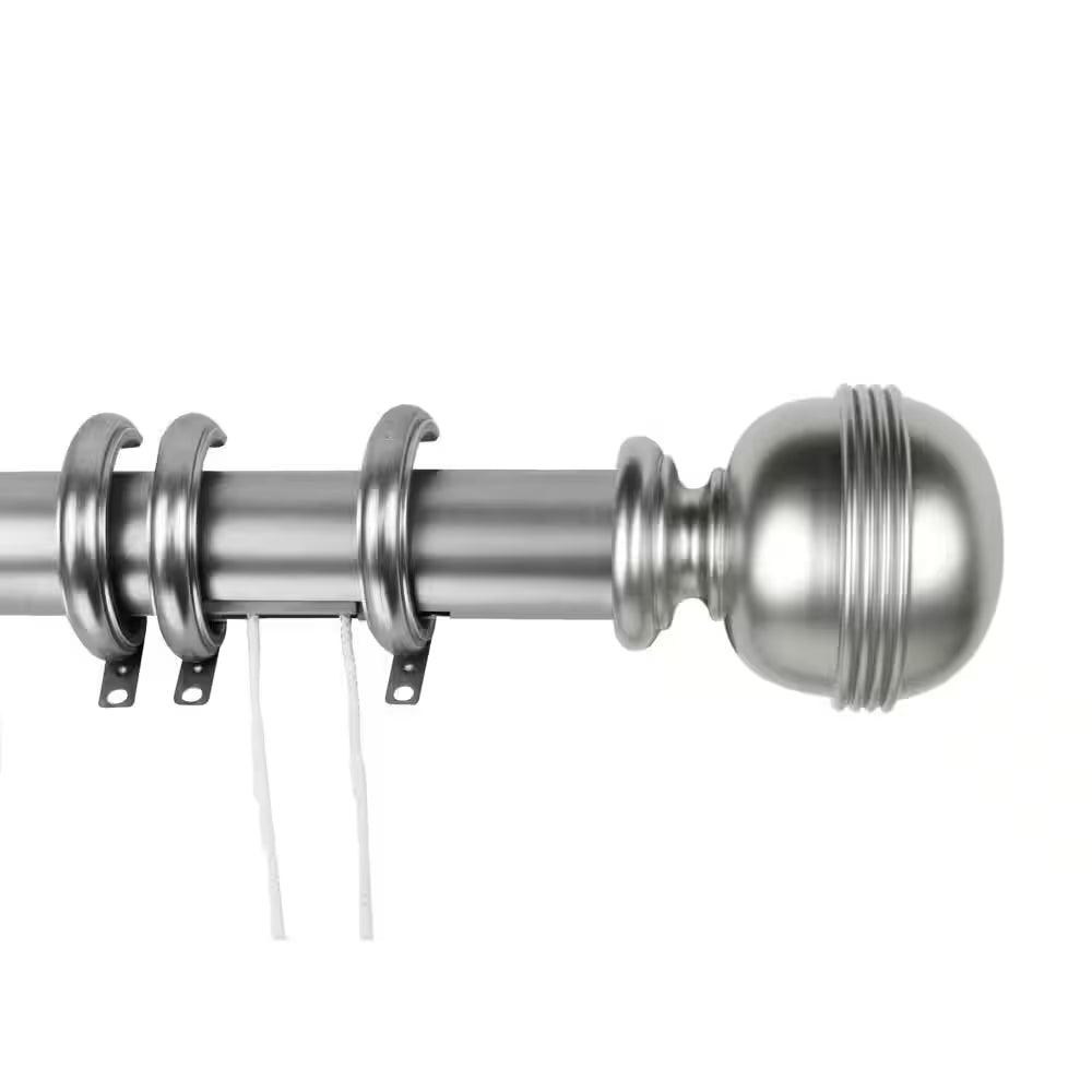 84 In. - 156 In. Jovian Decorative Traverse Rod with Rings in Satin Nickel
