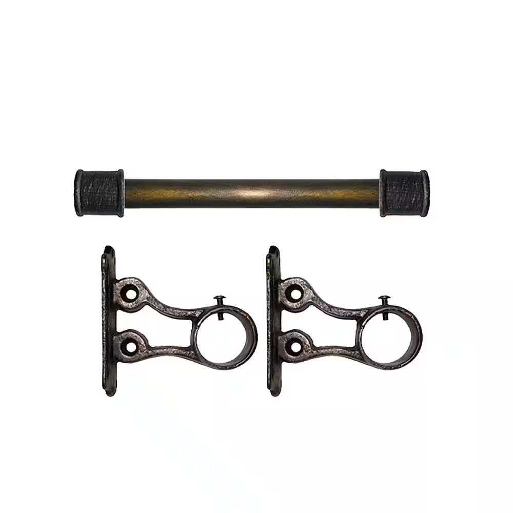 5 Ft. Fixed Length 1 In. Dia. Metal Drapery Single Curtain Rod Set in Antique Bronze with End Caps Spool Finial