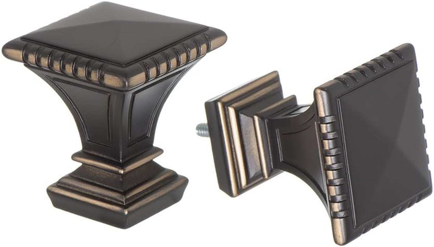 Decorative Window Curtain Rod - Carved Square Finials, 1 1/8 in Rod, 28 to 48 In. Antique Black