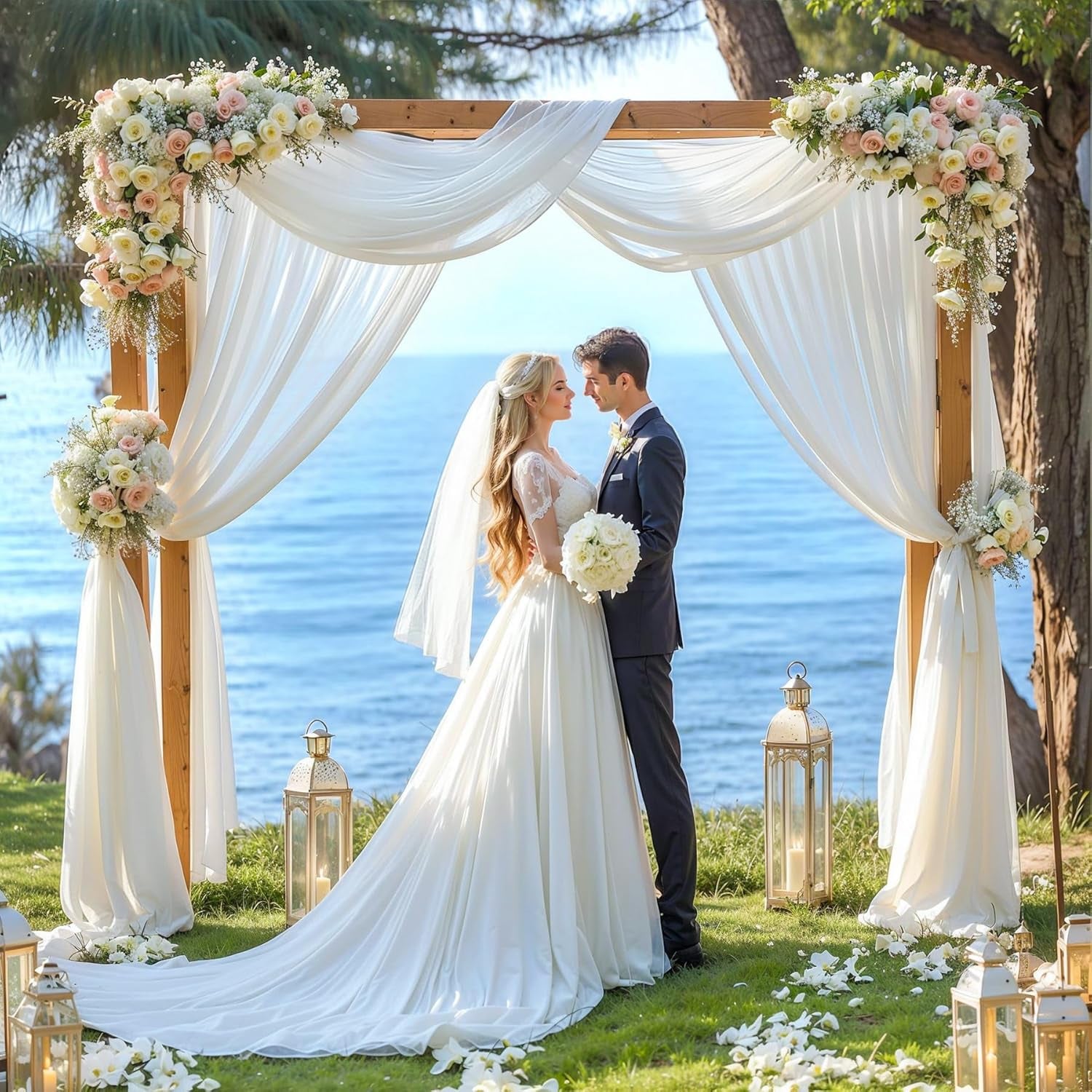 Wedding Arch Draping Fabric, 1 Panel 28" X 19Ft White Drapes Sheer Backdrop Curtain for Wedding Ceremony Party Ceiling Decor