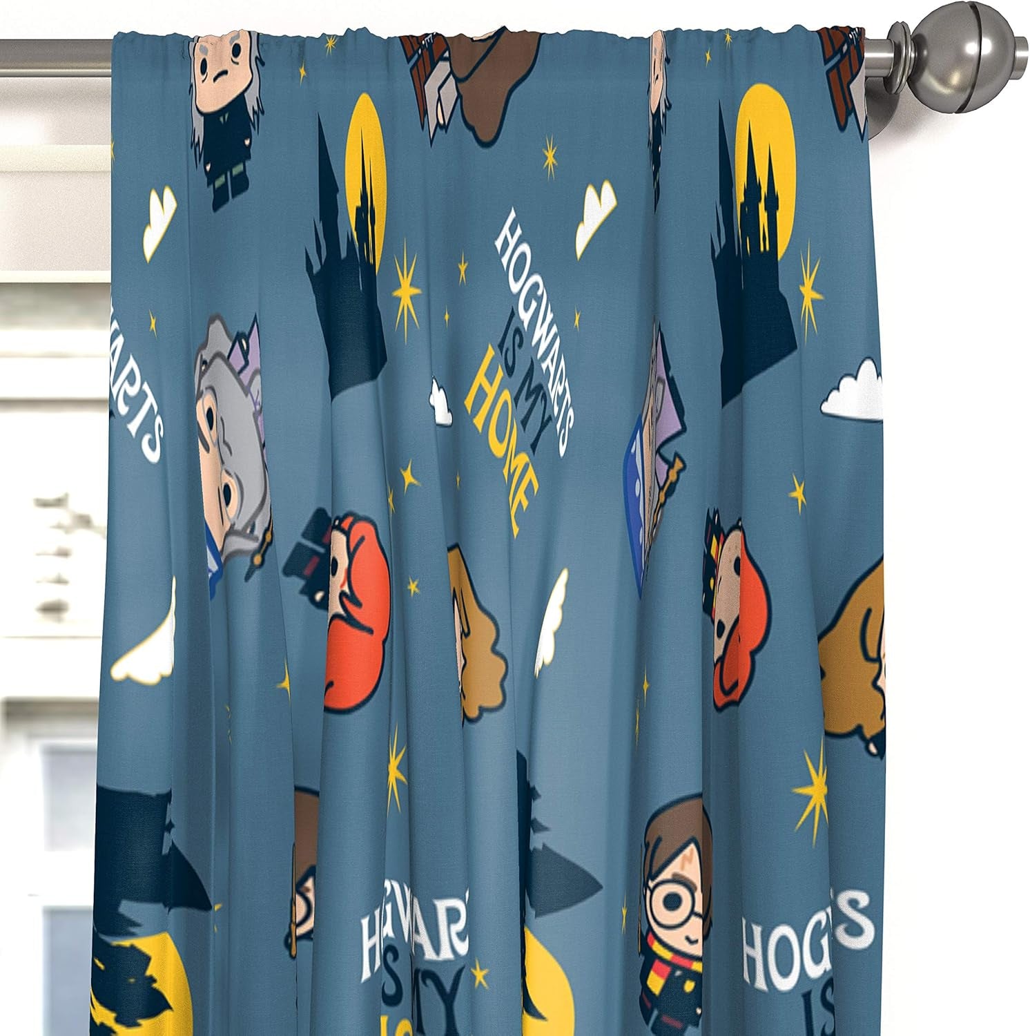 Kids Window Drapes - 4 Piece Curtain Set Includes 2 Tiebacks, Beautiful Bedding Room Décor and Easy Set Up, Gray - Harry Potter, 84 Inch