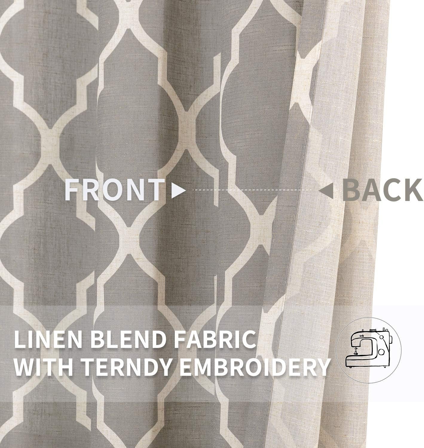 Curtains Charcoal Gray Linen Living Room Drapes Light Filtering Moroccan Tile Print Drapes Bedroom Curtain Flax Textured Geometry Lattice Grommet for Dining Room 84 Inch Length 2 Panels