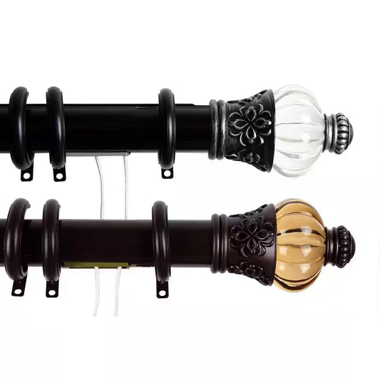30 In. - 48 In. Royal Decorative Traverse Rod with Rings in Black