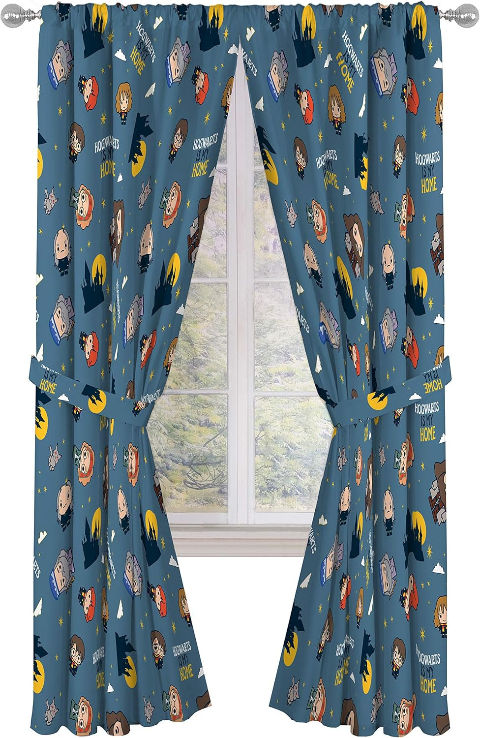 Kids Window Drapes - 4 Piece Curtain Set Includes 2 Tiebacks, Beautiful Bedding Room Décor and Easy Set Up, Gray - Harry Potter, 84 Inch