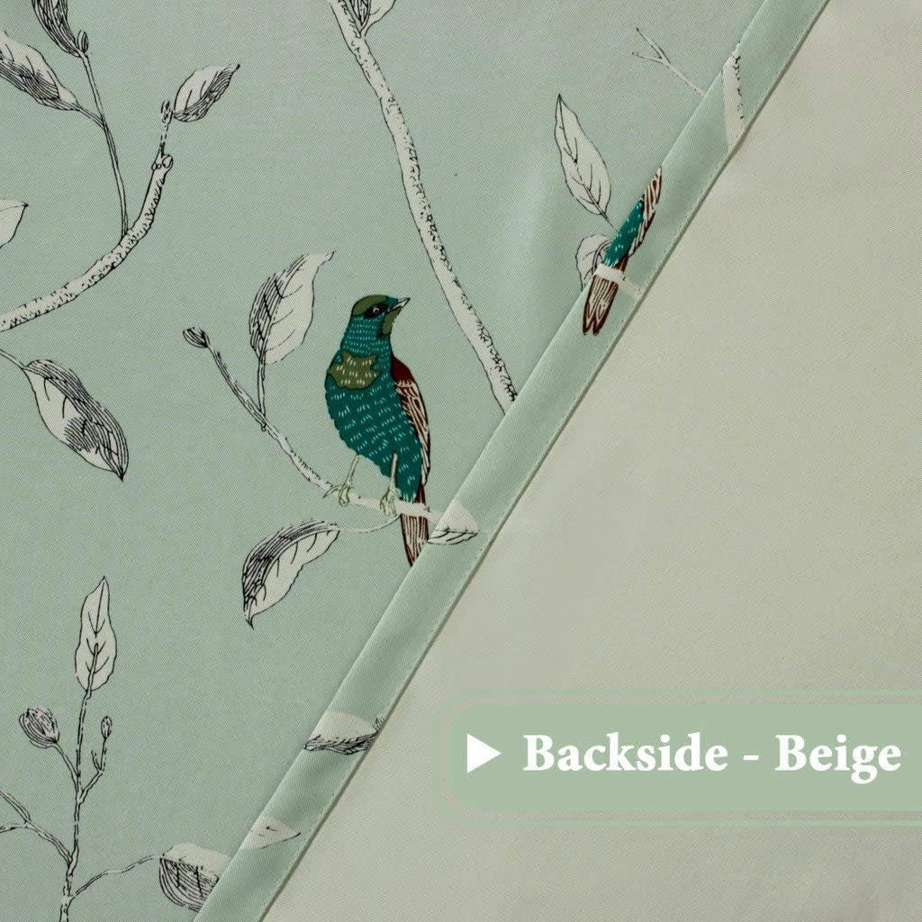 Blackout Curtains for Bedroom 63 Inches Length Thermal Insulated Birds Rustic Printed Curtain Drapes for Living Room Energy Efficient Room Darkening Home Decoration Pair 2 Panels, Sage