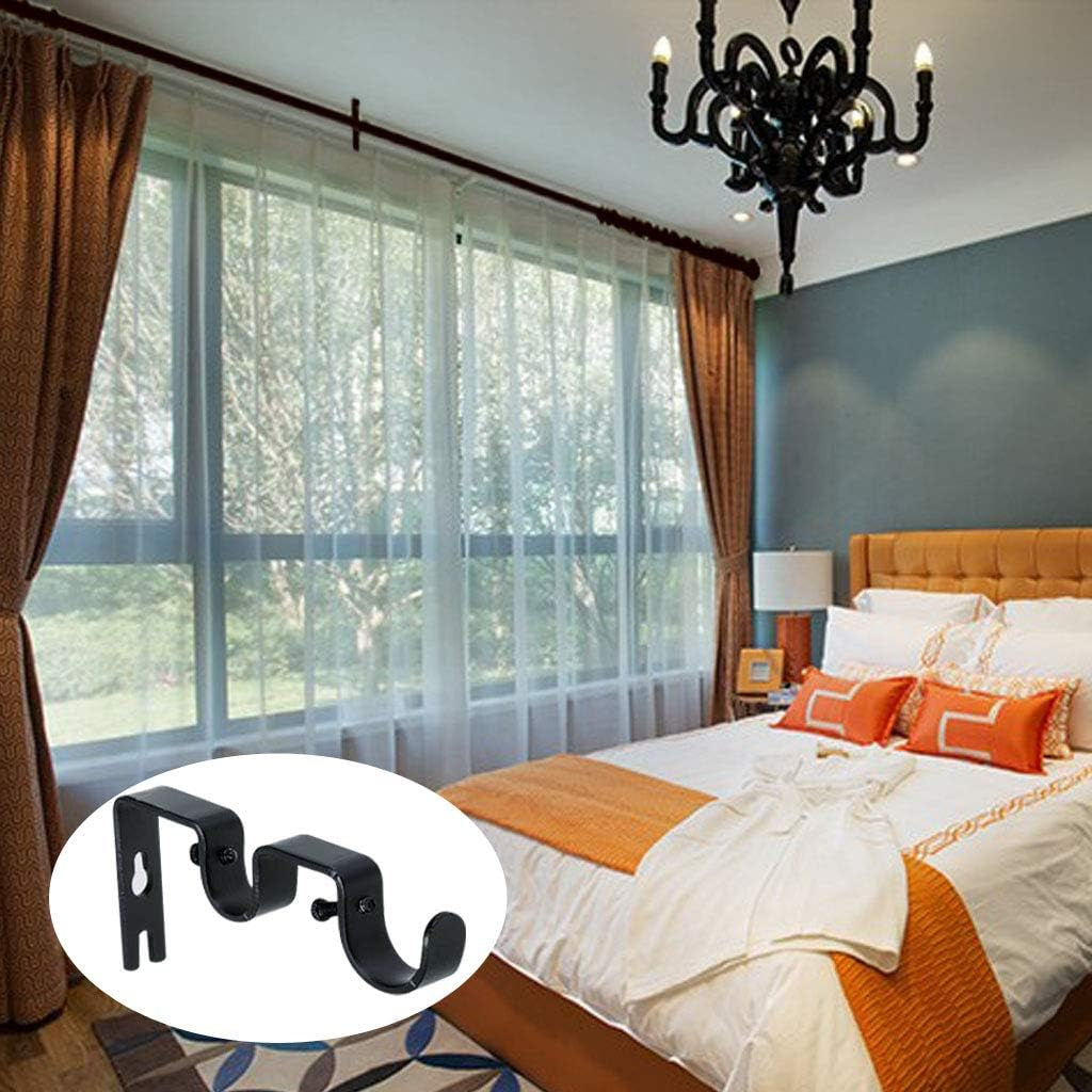 6 Black Curtain Brackets, Double Adjustable Hangers for Windows & Bedrooms