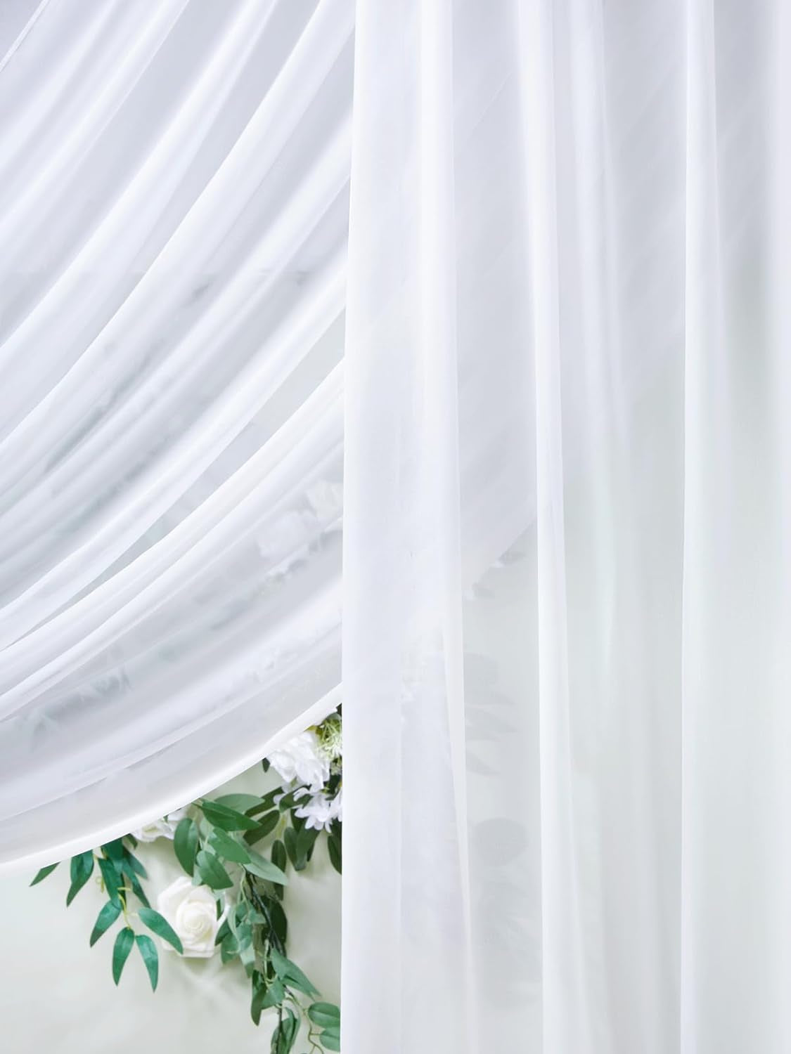 Wedding Arch Draping Fabric 3 Panels 27.5" X 18.3Ft White Arch Drape Chiffon Fabric Sheer Backdrop Curtains for Party Ceremony Wedding Ceiling Decorations
