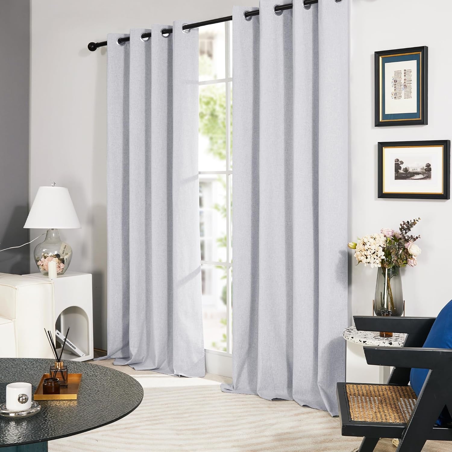 Linen 100% Blackout Grommet Curtains for Bedroom and Living Room,Light Grey,52X54 Inches,2 Panels
