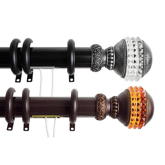 66 In. - 120 In. Gemstone Decorative Traverse Rod with Rings in Cocoa