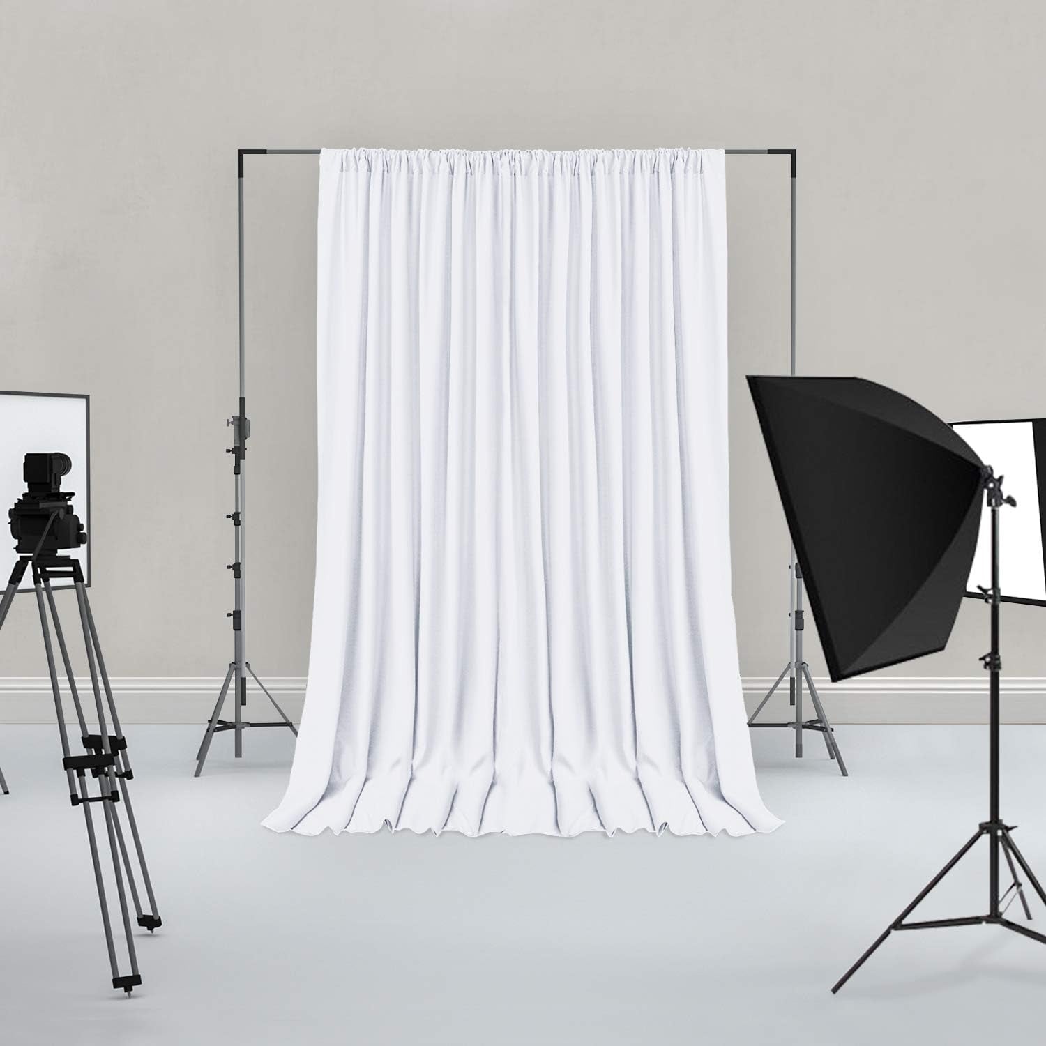 White Backdrop Curtains for Parties, Polyester Photography Backdrop Drapes for Family Gatherings, Wedding Decorations, 5Ftx10Ft, Set of 2 Panels