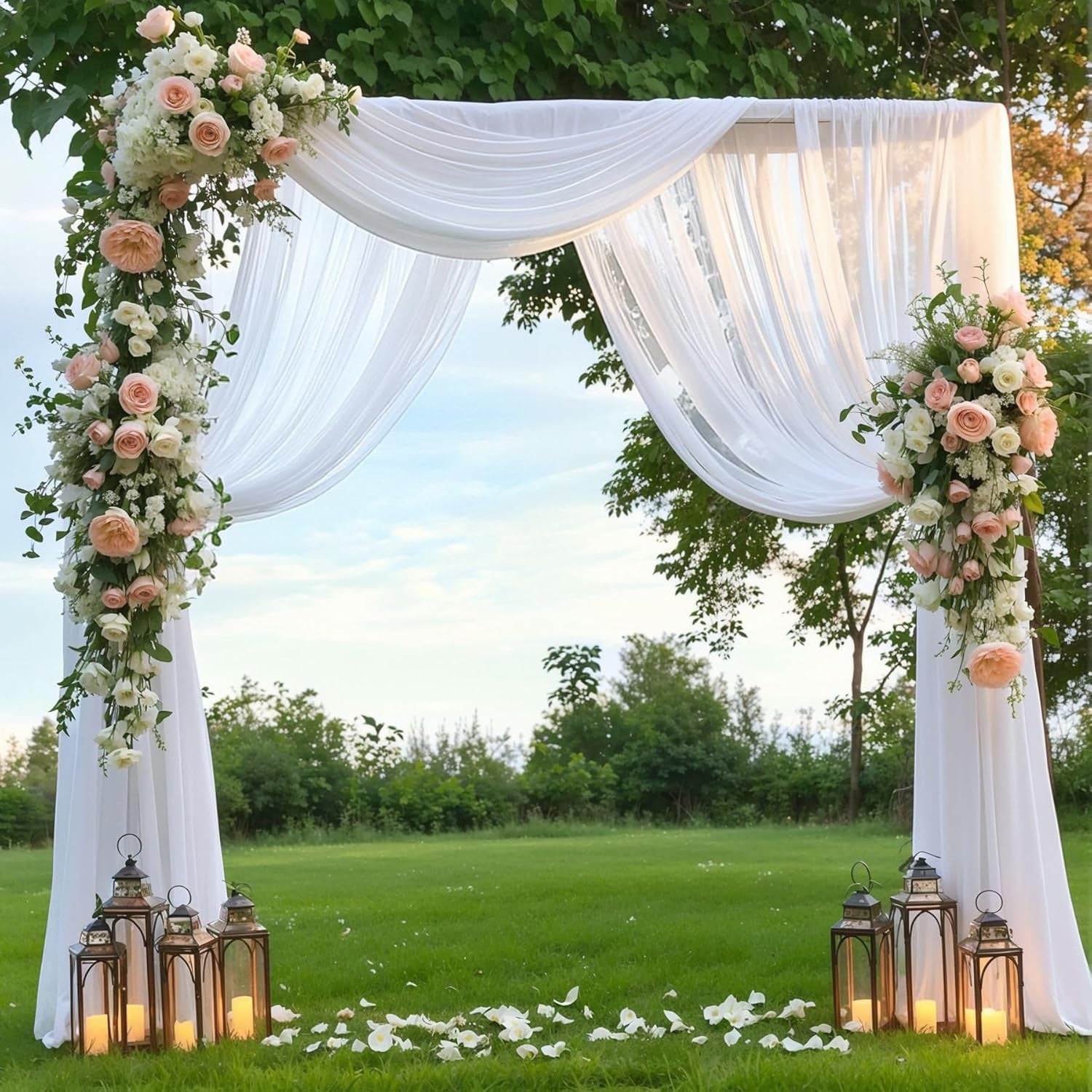 Wedding Arch Draping Fabric, 1 Panel 28" X 19Ft White Drapes Sheer Backdrop Curtain for Wedding Ceremony Party Ceiling Decor