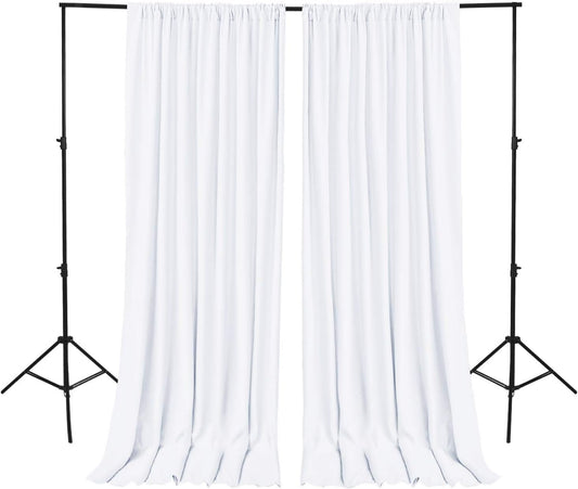 White Backdrop Curtains for Parties, Polyester Photography Backdrop Drapes for Family Gatherings, Wedding Decorations, 5Ftx10Ft, Set of 2 Panels