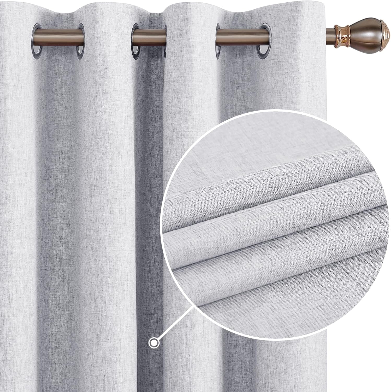 Linen 100% Blackout Grommet Curtains for Bedroom and Living Room,Light Grey,52X54 Inches,2 Panels